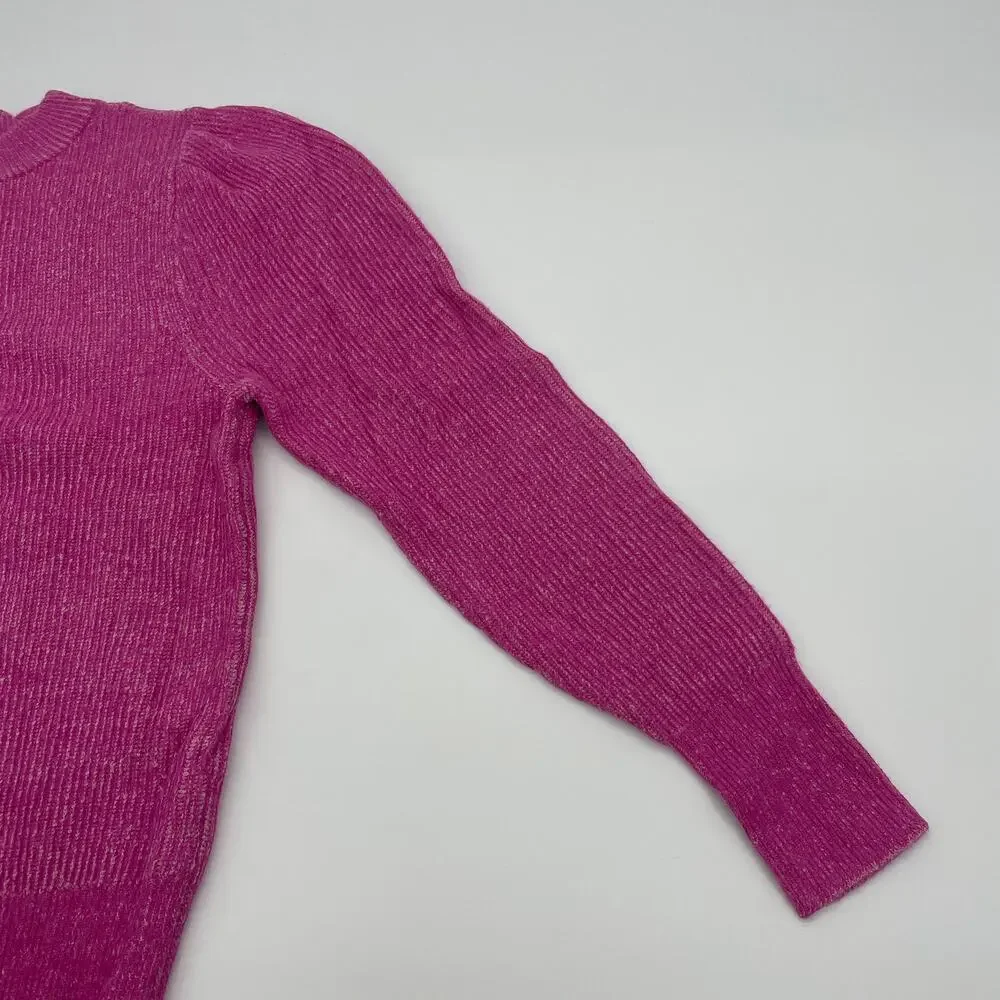 FREE PRESS Womens Sweater Size M Pink Mock Neck Puff Sleeve Pull Over Fitted Top - Picture 4 of 9